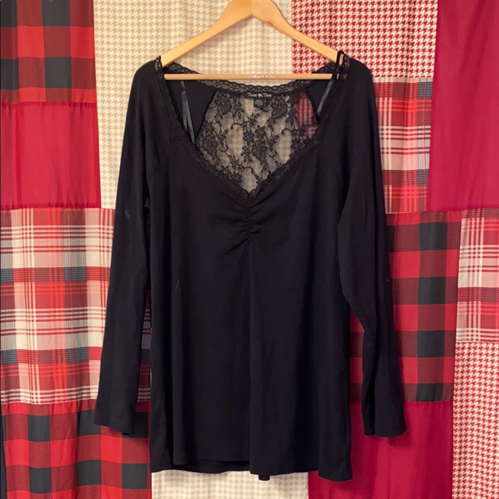 Torrid sheer lace back deep v neck sexy top